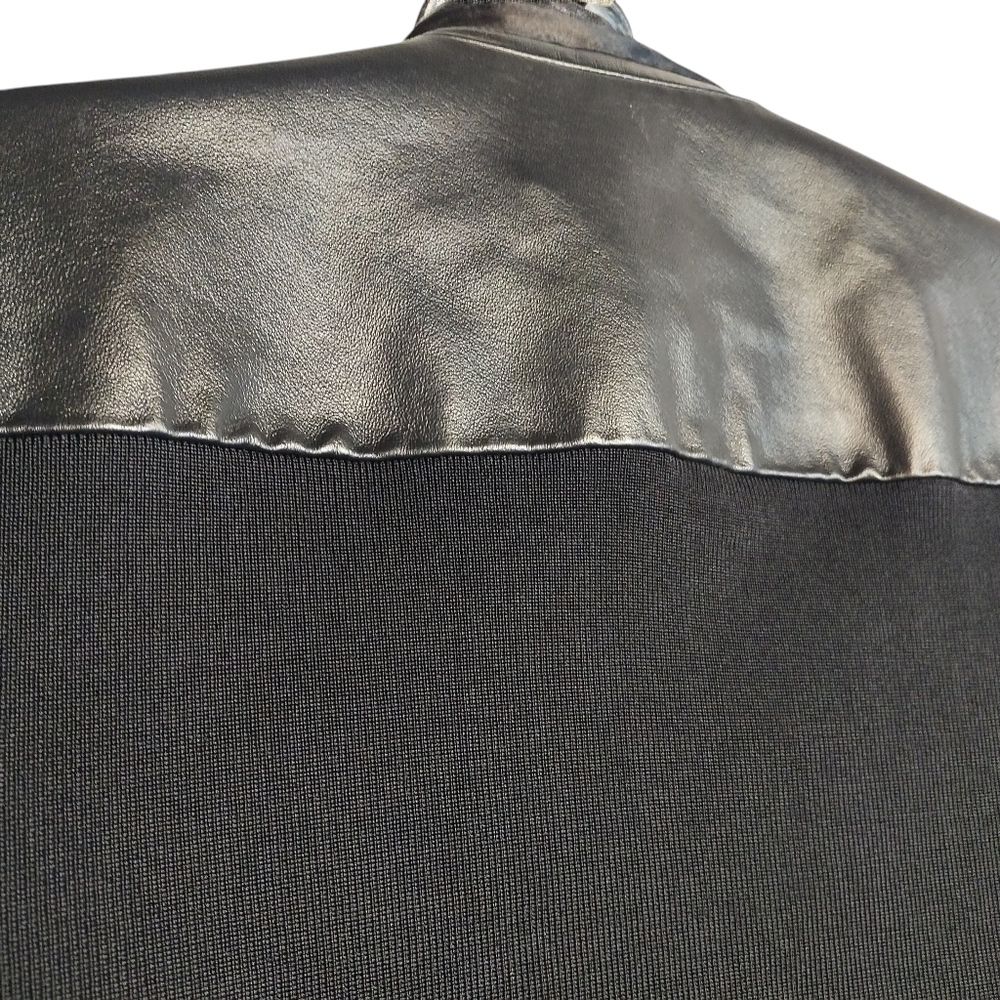 Nygard Collection Leather Knit Jacket Black Floral Rayon Nylon Knit Zip Vest M - Picture 5 of 10